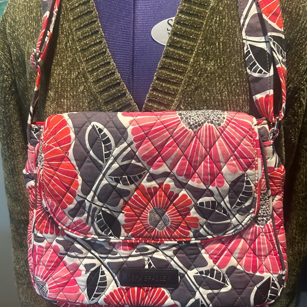 Vera Bradley Red and Gray Floral Crossbody Bag